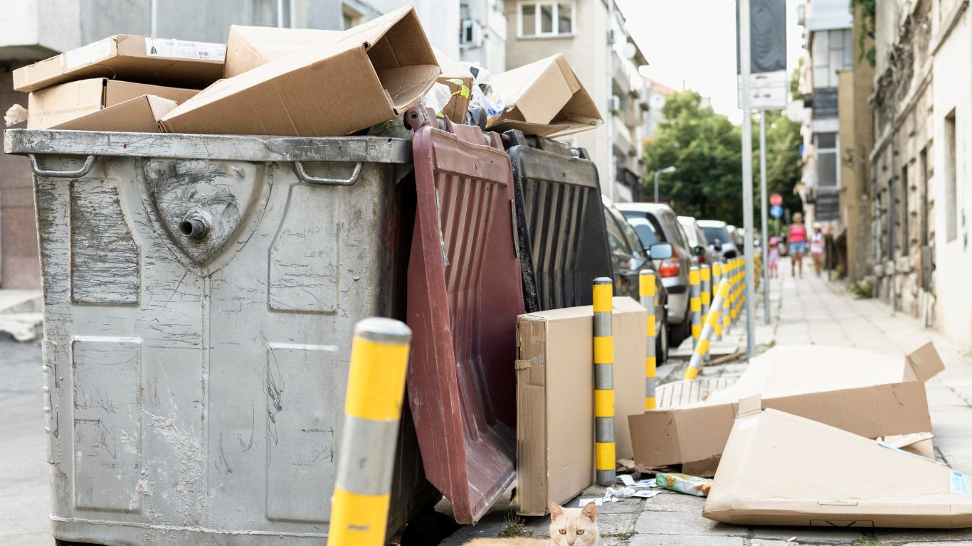 A junk removal truck parked on a street in Dubai, UAE.